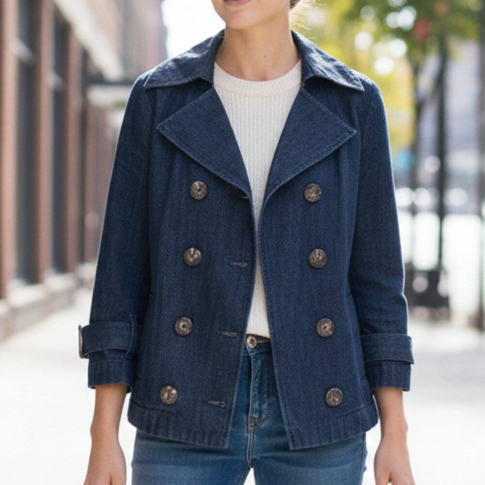 NWT OLD NAVY denim jacket trench double breasted XS cotton preppy spring layer
